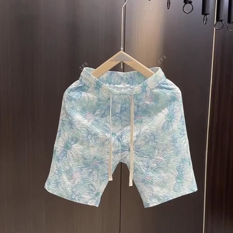 Summer Thin Casual Shorts For Men Quick Drying Blue Printed Trendy Versatile Stylish Shorts_viptrois.com