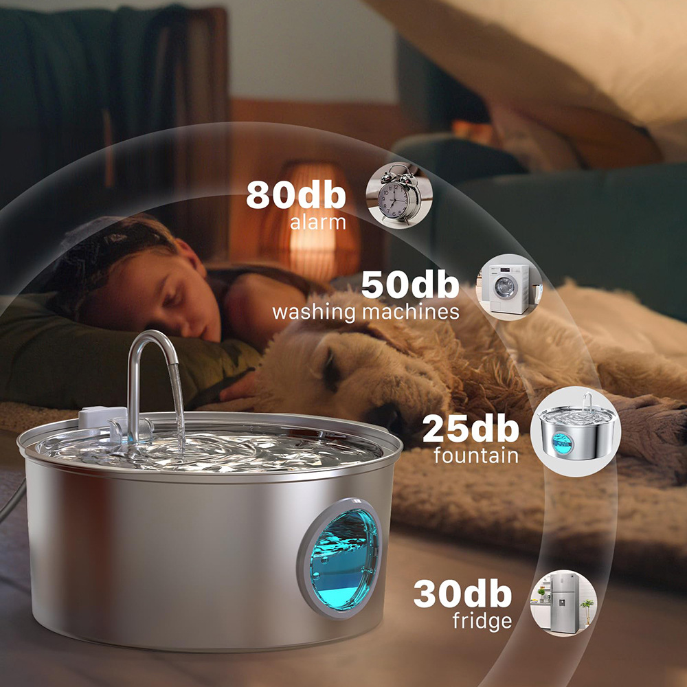 Explosiones transfronterizas 7L de acero inoxidable para mascotas tipo pista redonda de gran capacidad LED para gatos y perros