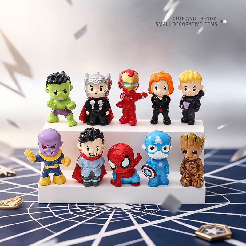 Cartoon Q-Version Marvel Series Spider-Man and Iron Man Cute Figurines DIY Decoration Accessories for Car and Desktop