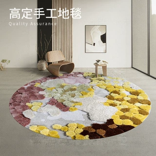 奶油风圆形毛绒地毯卧室床边高级脚垫阳台飘窗垫公寓民宿来图定做