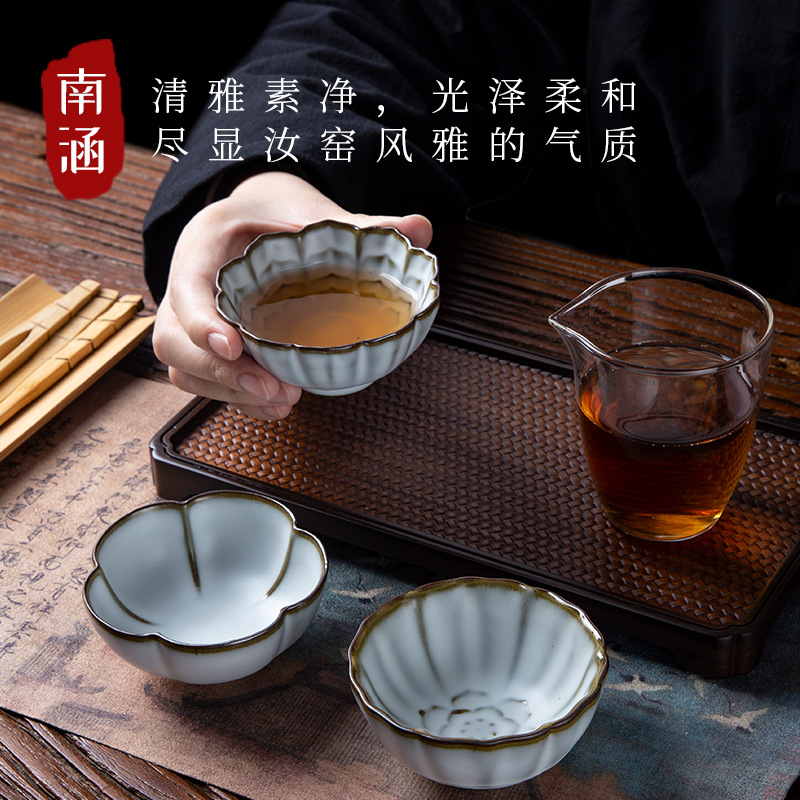 Taiwán RU horno taza de té taza maestra frijol oro seda pieza abierta se puede elevar hecho a mano sola taza cerámica juego de té Lotus taza personal