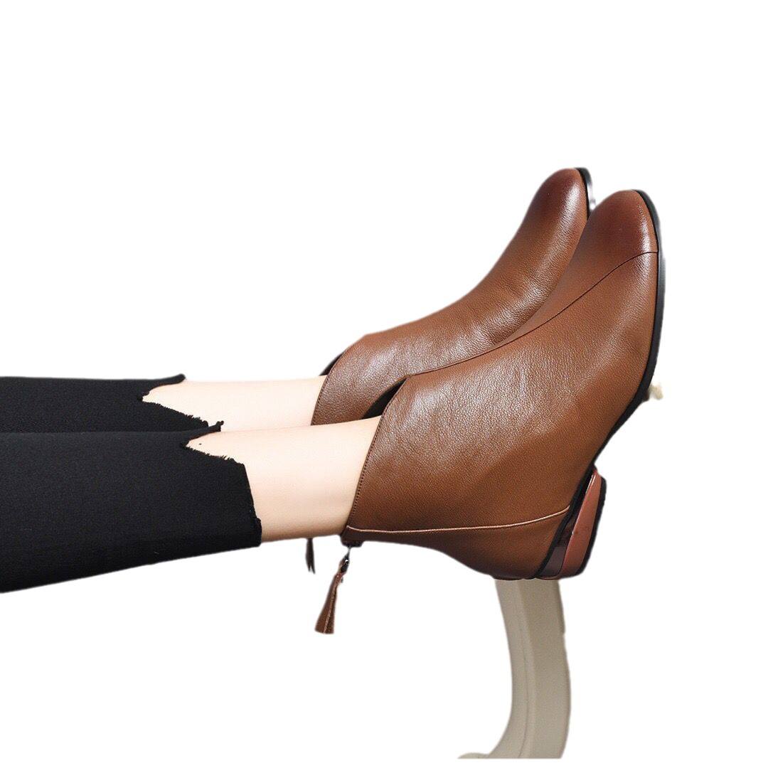 ShoeVault Round Toe Chunky Heel Back Zipper Korean Fashion For Women 2023 Autumn Winter New Fashionable Elegant Style Women's_vogvips.com