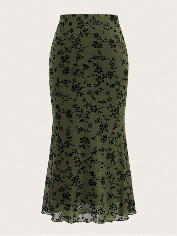 Women's Floral Print Semi sheer Skirt Elegant Long Skirt for|undefined
