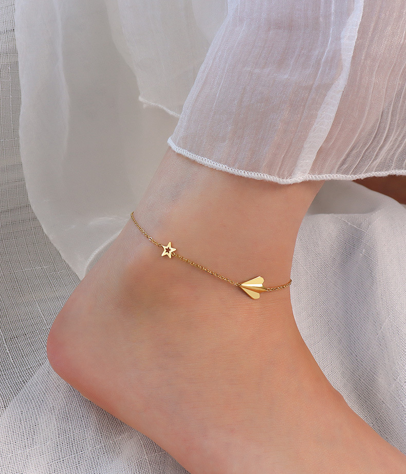 Korean paper airplane fivepointed star star anklet titanium steel 18k gold foot ornamentpicture6