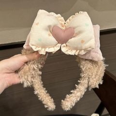 秋冬可爱蝴蝶结毛茸茸洗脸发箍女2025新款头箍卡通游乐园拍照发箍