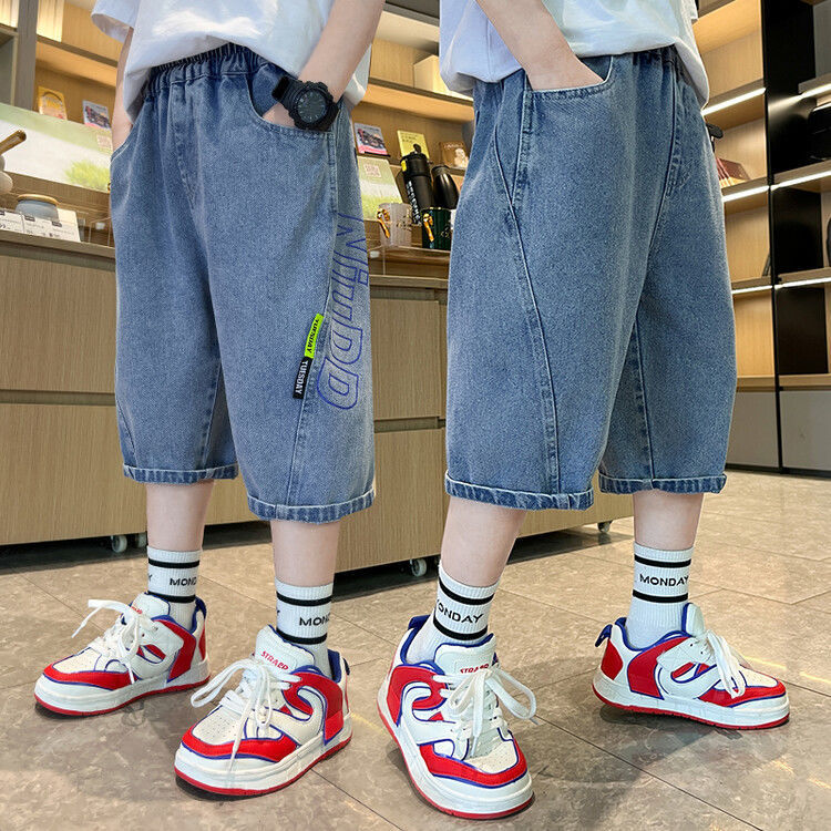 Boys' Denim Shorts Over-The-Knee Cropped Pants Thin Summer Loose Stylish Mid-Length Shorts for Older Boys Boys' Denim Shorts Over-The-Knee Cropped Pants Thin Summer Loose Stylish Mid-Length Shorts for Older Boys