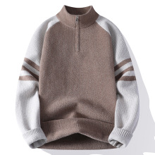 外贸秋款拼色半拉链套头潮男针织衫青少年长袖加厚保暖打底毛衣