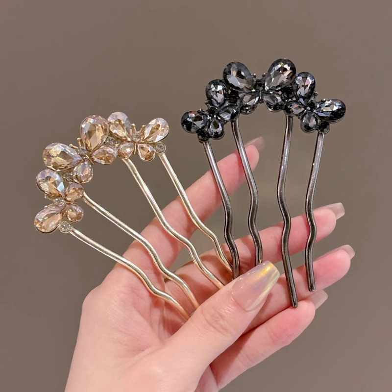 Diamante mariposa pinzas de cabello adornamiento para el cabello antiguo de alto nivel sensorial dispositivo de excitación de cuatro dientes peine de inserción temperamento pellizco peine para el cabello adornamiento para el cabello
