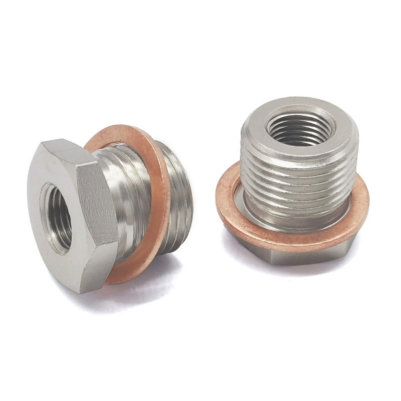 Coche modificado M18X1.5 a M10X1 tornillo de conversión de junta de filtro de aceite con junta de rodillo de hierro niquelado