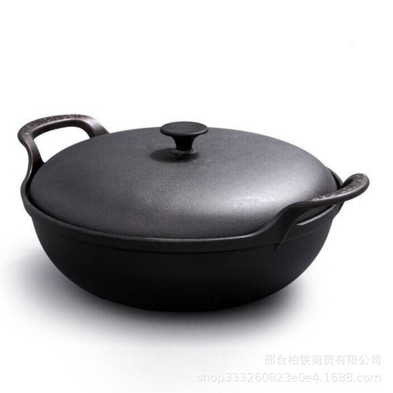 鋳鉄の元宝の鍋の小さい鋼の砲の双耳のシチューの鍋はコーティングがなくて鍋のガスの双耳の鉄の鍋の通用の平底にくっつかないです。|undefined