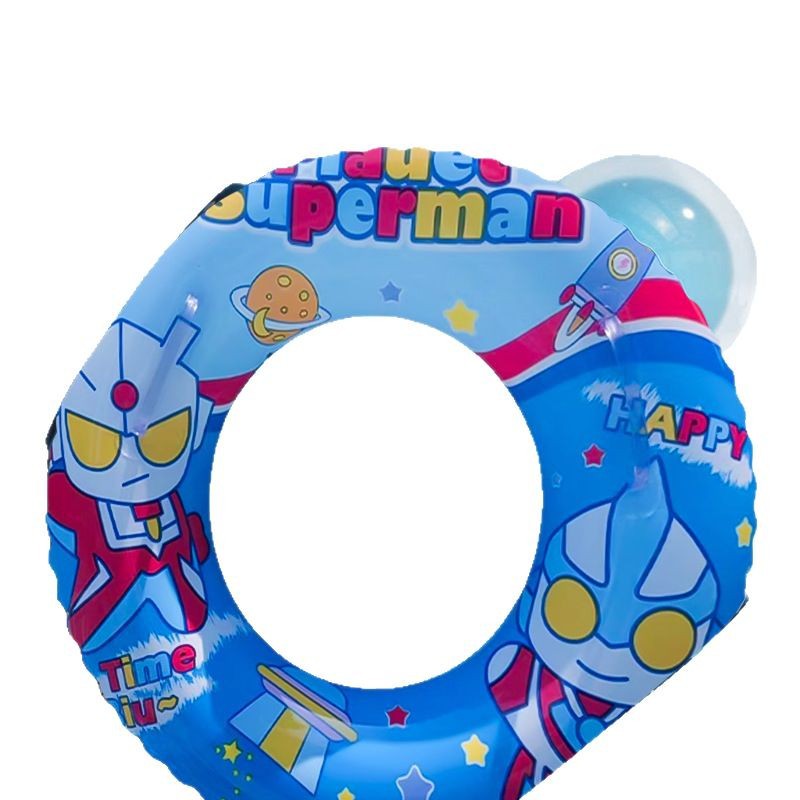 Anillo de natación para niños grueso con mango, anillo axilar anti-rollback para niños, dibujos animados inflables, anillo salvavidas
