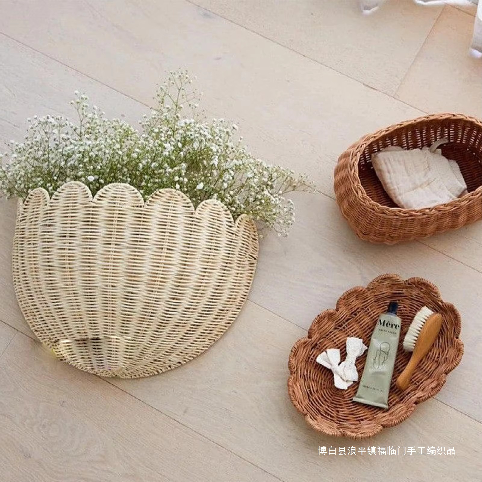 Woven Storage Basket Home Decor Wall Hanging Basket Bamboo Rattan Organizer Bohemian Hanging Basket Fruit Flower Rattan Storage Basket