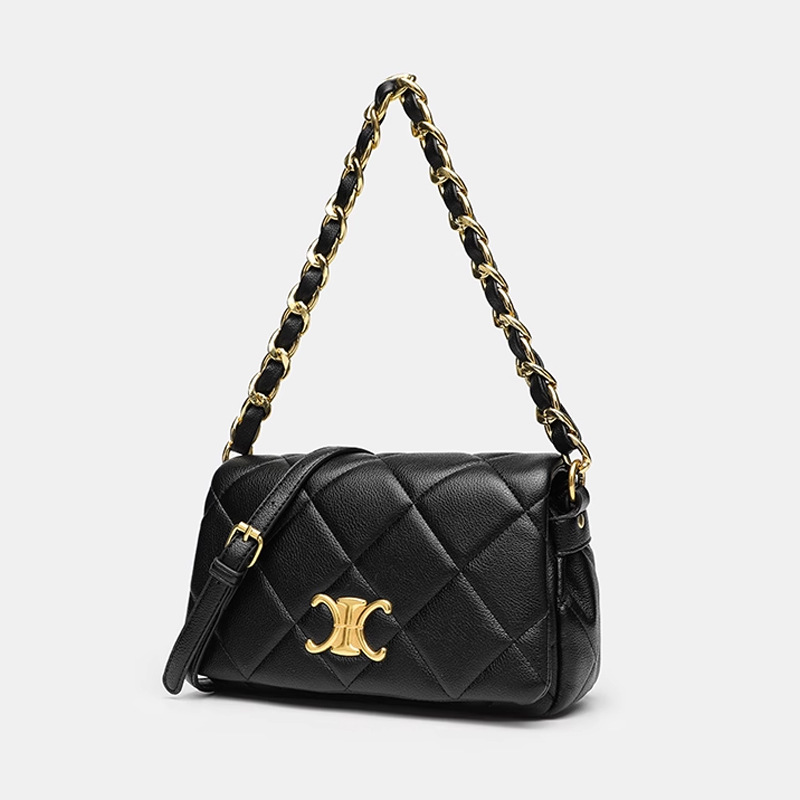 Diamond Quilted Chain Genuine Leather Small Square Bag For Women, Versatile Large Capacity Shoulder Crossbody Bag, European And American Retro Style Clasp Handbag - Thumbnail 6