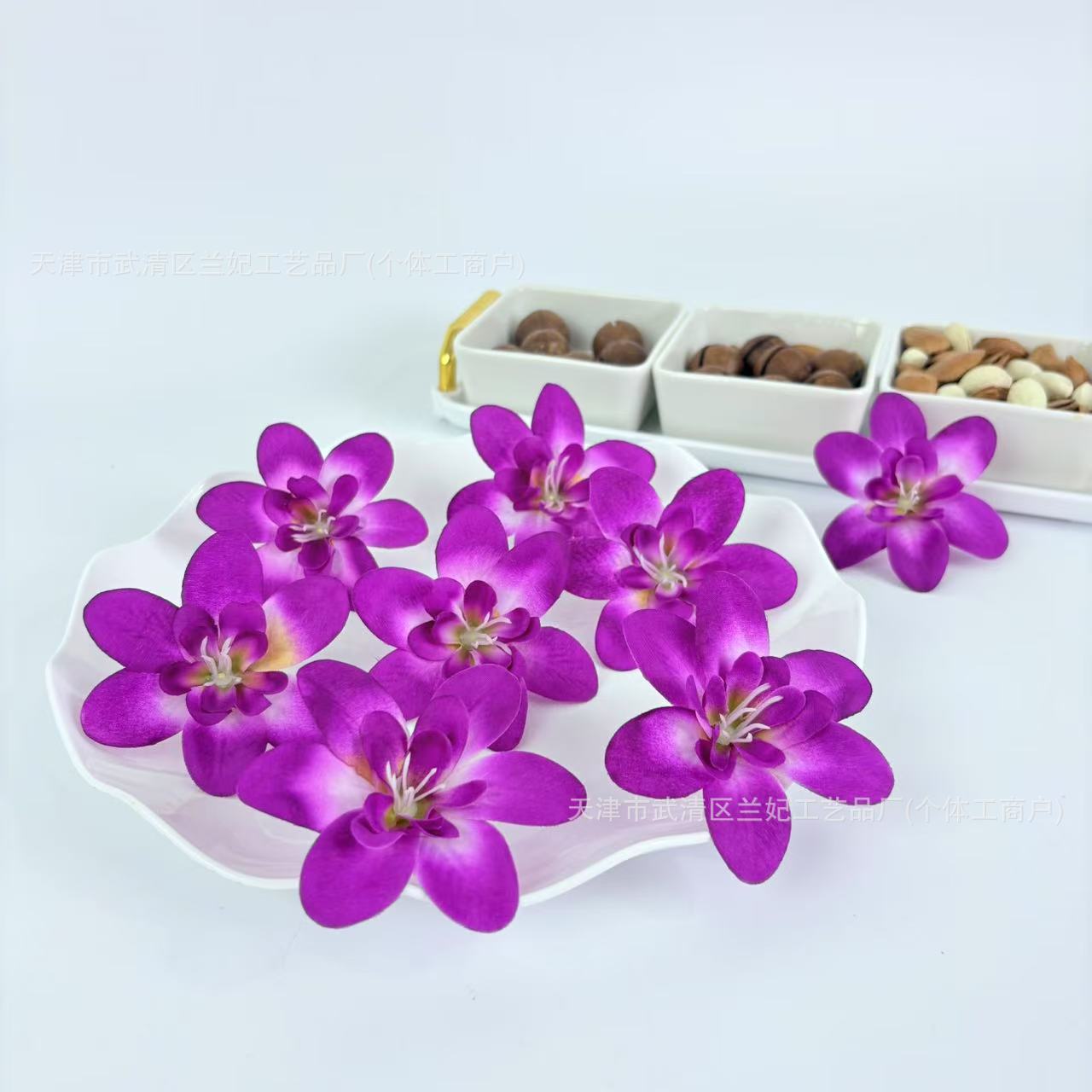 Orquídea de simulación cabeza de comida plato flor de corona de novia flor de pecho flor de muñeca hacer caja de regalo flor de ópera flor de pinza