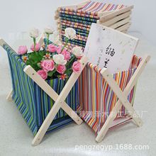 工厂加工棉麻+木质可折叠杂志收纳兜书报收纳折叠架浴室用脏