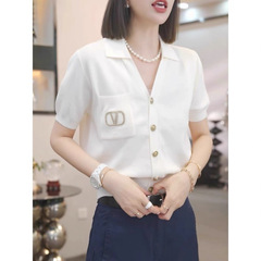 Xiaoxiangfeng ポロカラー半袖ニット Tシャツ女性のための 2025 夏の新しい薄いスタイルカジュアル多用途トップ