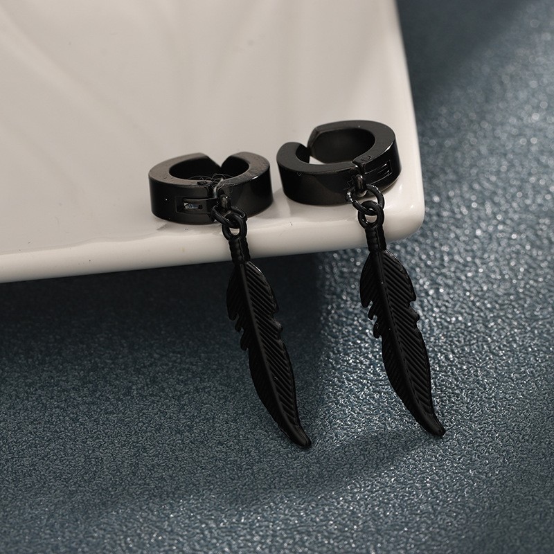 X205-A (black feather ear clip) one pair