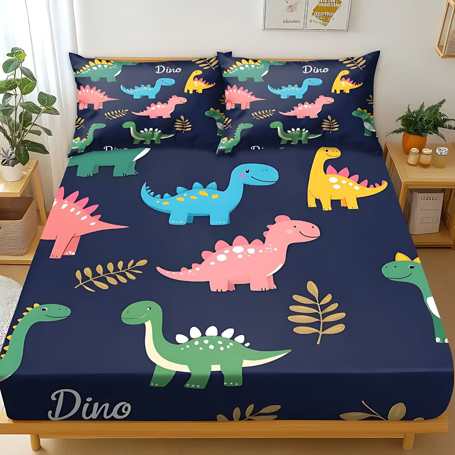 Temas de dibujos animados TEMU / JIT pequeños dinosaurios patrón de visita a casa transfronteriza de alta definición impresión digital kit de cama笠