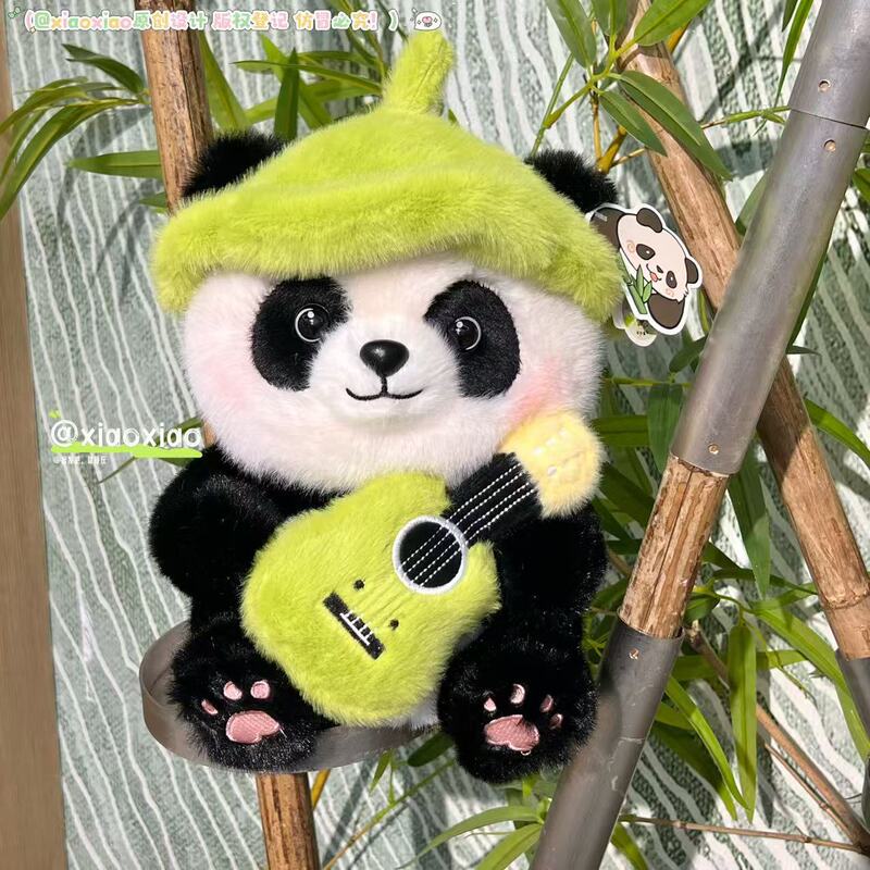 Cute Floral Panda Creative Lotus Leaf Hat Panda Blush Guitar-Playing Panda Doll Authentic Panda Merchandise Cute Floral Panda Creative Lotus Leaf Hat Panda Blush Guitar-Playing Panda Doll Authentic Panda Merchandise