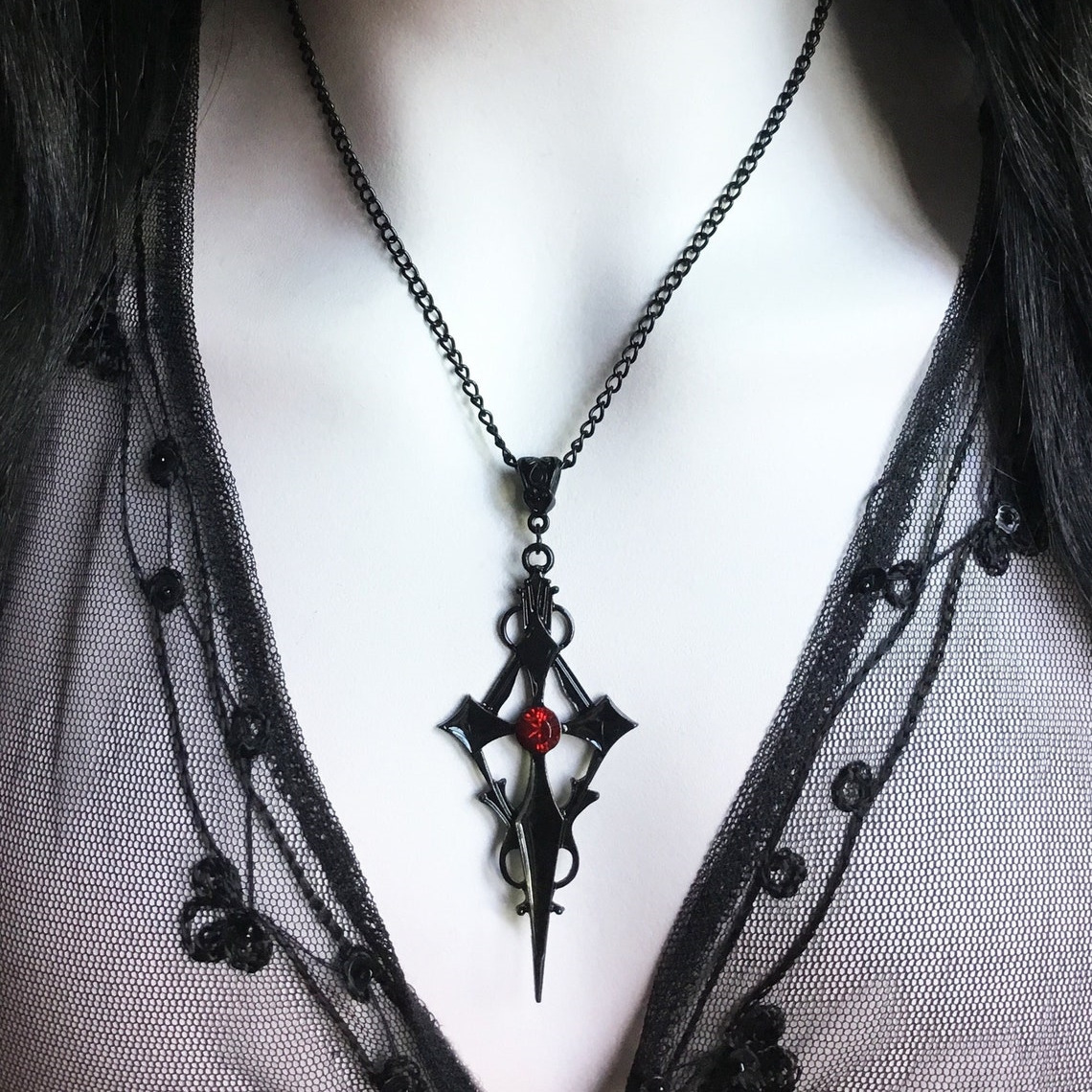 Black Pointed Cross Vampire Necklace