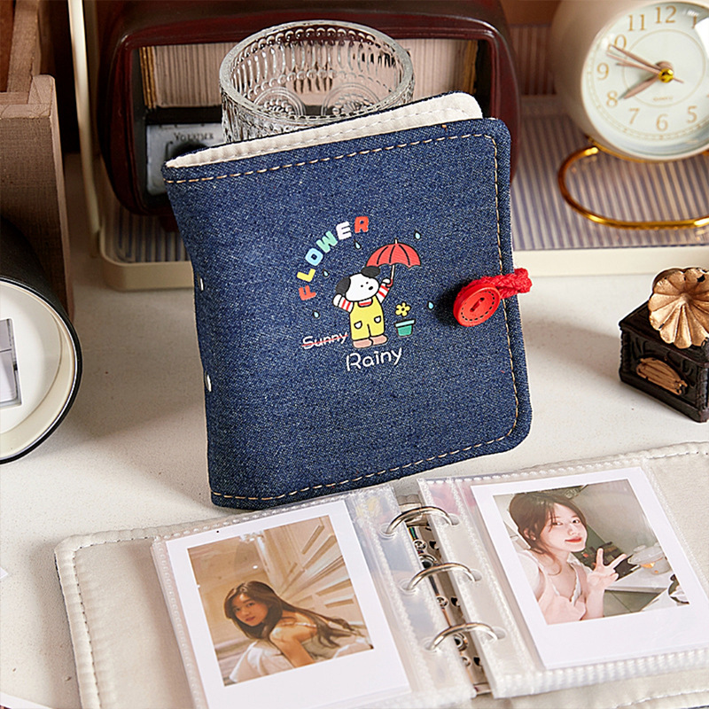 Nuevo libro de tarjetas de tela denim de alto valor facial adorable ins álbum de fotos de página volante 3 pulgadas de foto de tarjetas de almacenamiento de beans