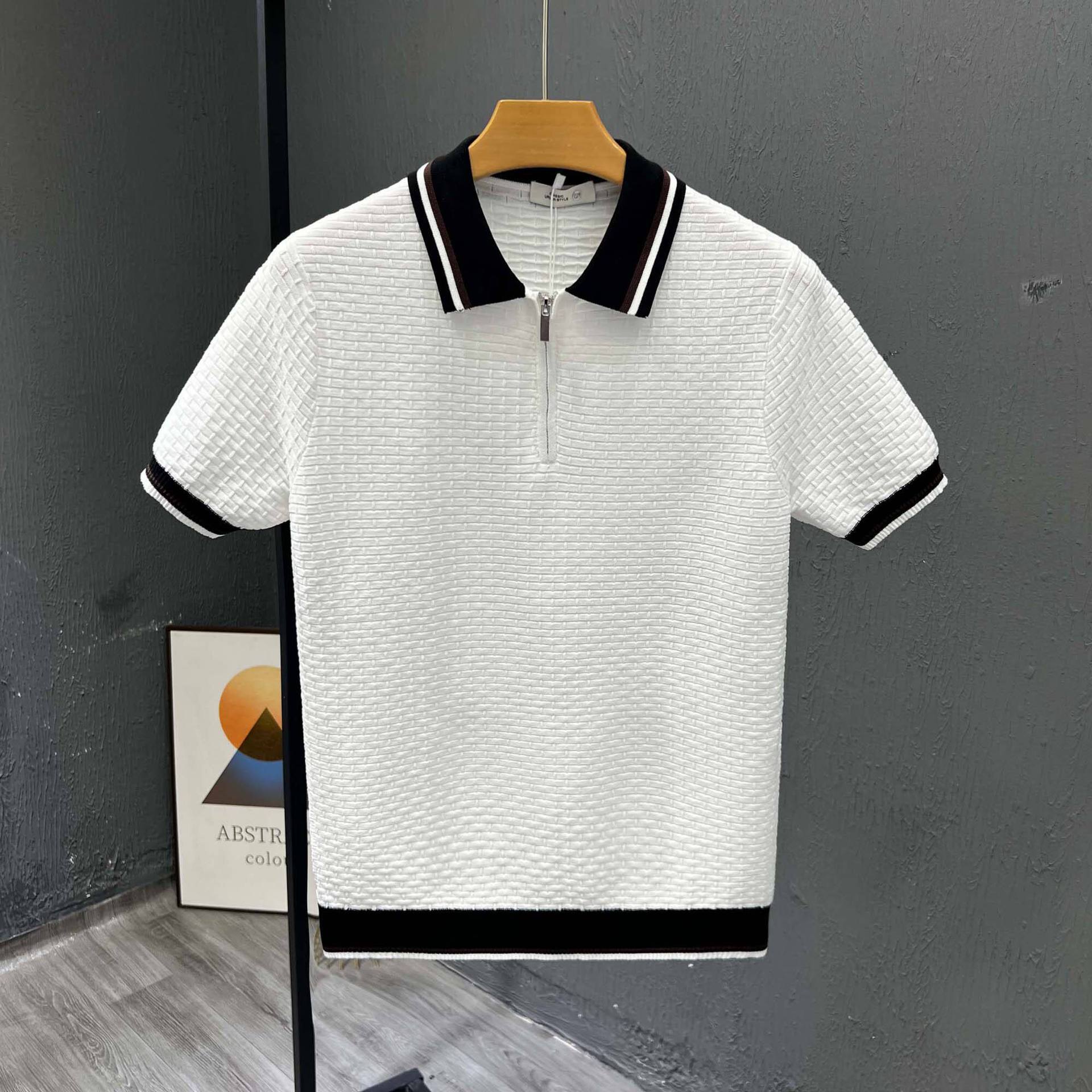Polo camiseta de punto camiseta de manga corta hombre medio cremallera color retro camiseta casuales de verano fábrica transfronteriza al por mayor
