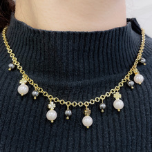 新款欧美风蕾丝珍珠流苏项链重工工艺设计气质多珠高级感锁骨项链