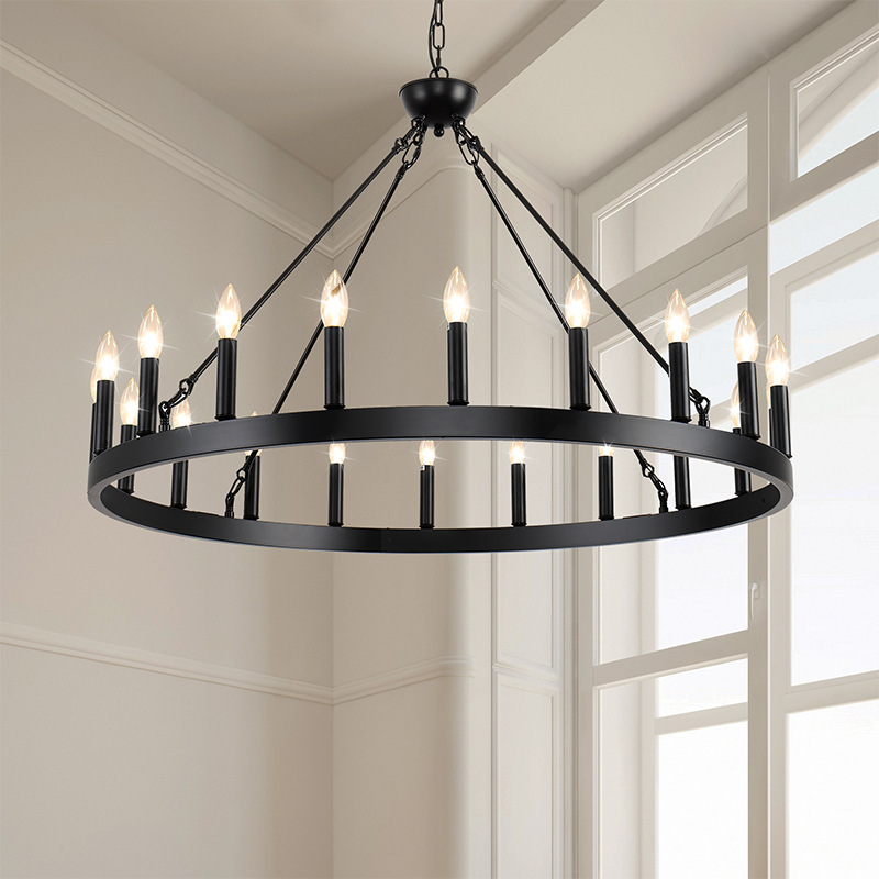 Cross-border wayfair Amazon new living room dining room bedroom wheel chandelier retro creative wrought iron round lamp