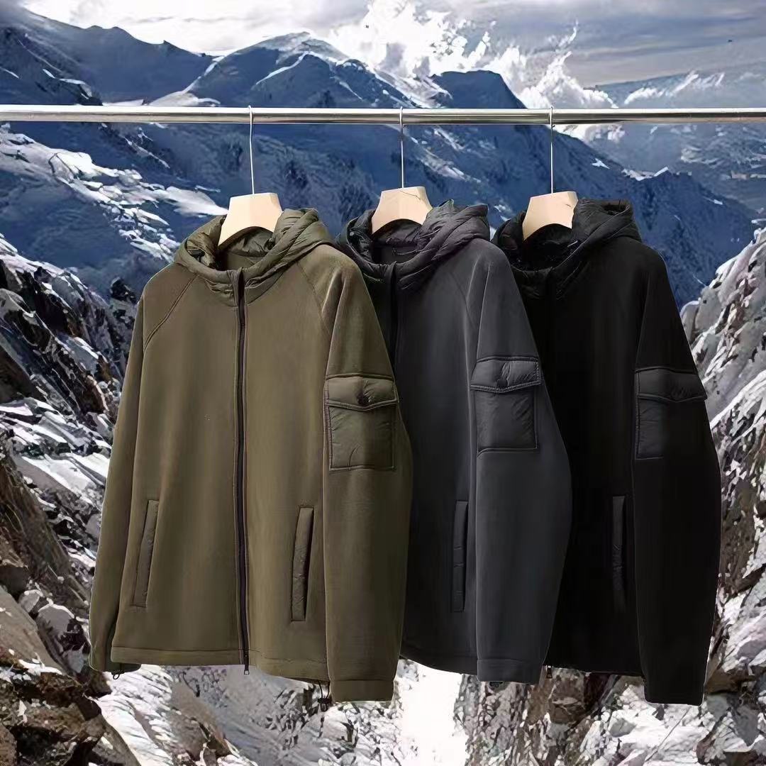 857 # Winter Outdoor Men's Heavyweight Thickened Patchwork Hooded Jacket, Warm and Comfortable Fleece Couple Casual Jacket