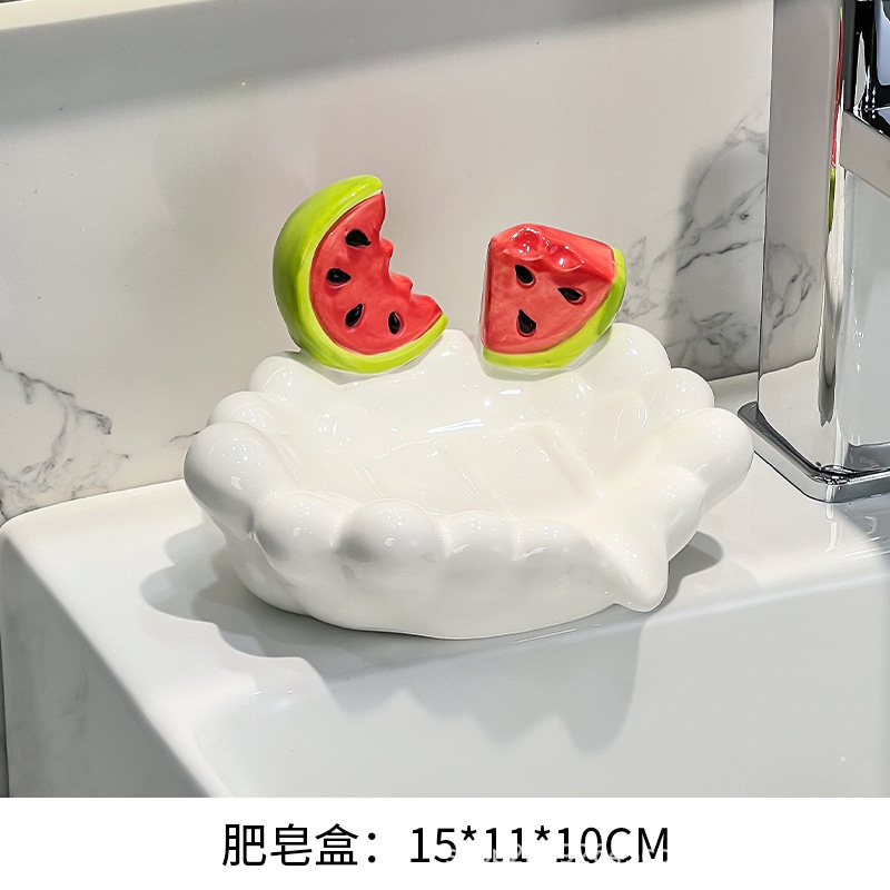 西瓜高颜值沥水创意陶瓷肥皂盒香皂盒置物架卫生间家用不积水皂碟|undefined