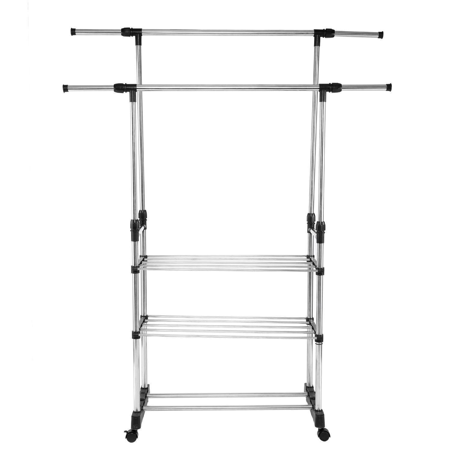 Sola y doble varilla engrosada de acero inoxidable ropa suspensión interior hogar balcón secado edredón móvil retráctil percha piso