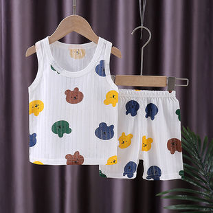 Children's Vest suit Class A Pure Cotton Summer Thin Baby Vest Shorts Baby Sling Sleeveless Clothes 1-3 Years Old