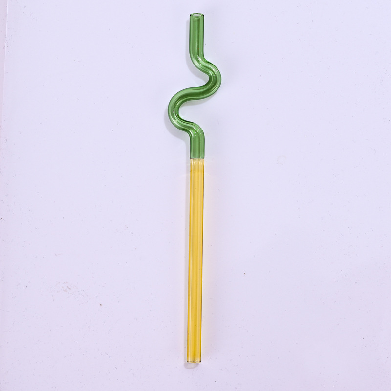 Paja de vidrio de color en forma de japonés lindo resistente a altas temperaturas creativo color a juego bebida de leche caliente paja curvada
