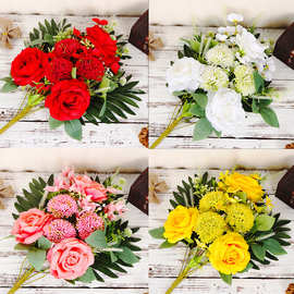 仿真花玫瑰花束清明节祭祀扫墓陵园墓地跨境悼念仿真雏菊墓地花