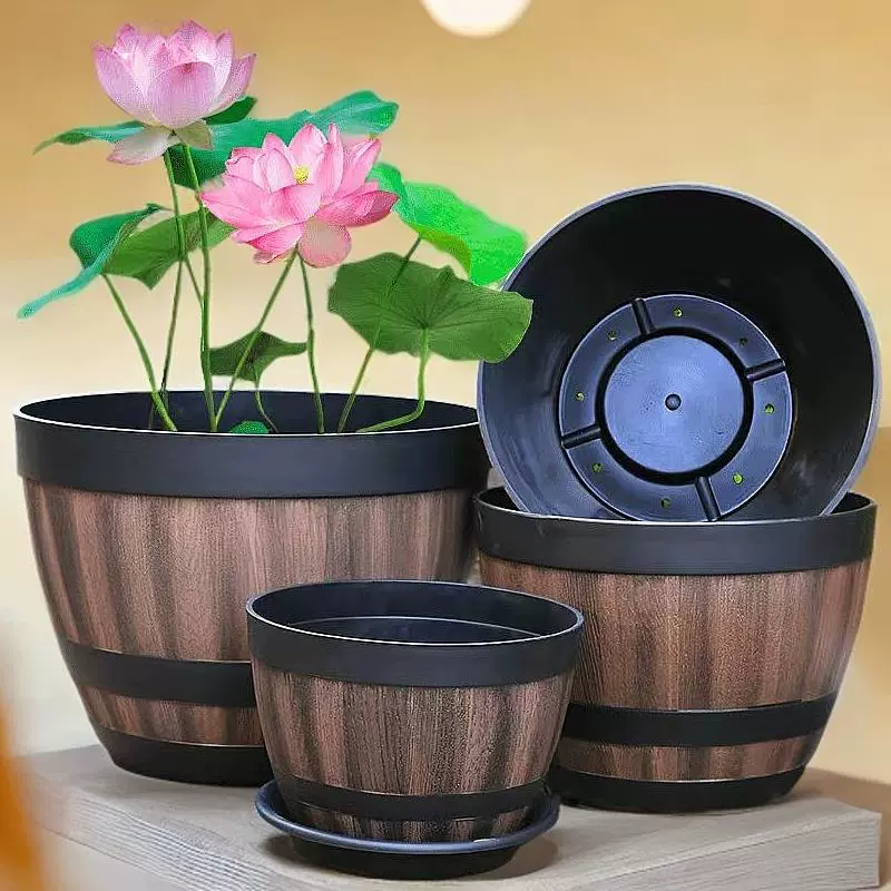 Имитация винной бочки, горшок для лотоса, очень большой утолщенный горшок для водяной лилии из смолы, непористый гидропонный горшок для лотоса, большой горшок для зеленых растений, горшок для почвенных культур