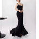Step by Step Lotus Black Design Backless dress Summer Knitted Fishtail Skirt Slip Skirt Holiday Style Beach Long Skirt