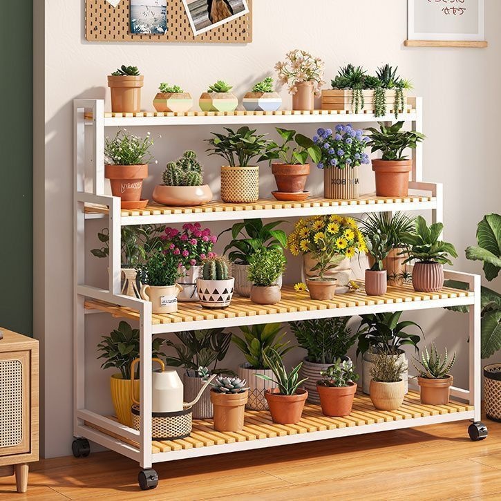 Living Room Mobile Storage Rack, Indoor Iron Art Storage Rack, Household Balcony Rack, Floor-Standing Multi-Layer Ladder Rack, Flower Rack