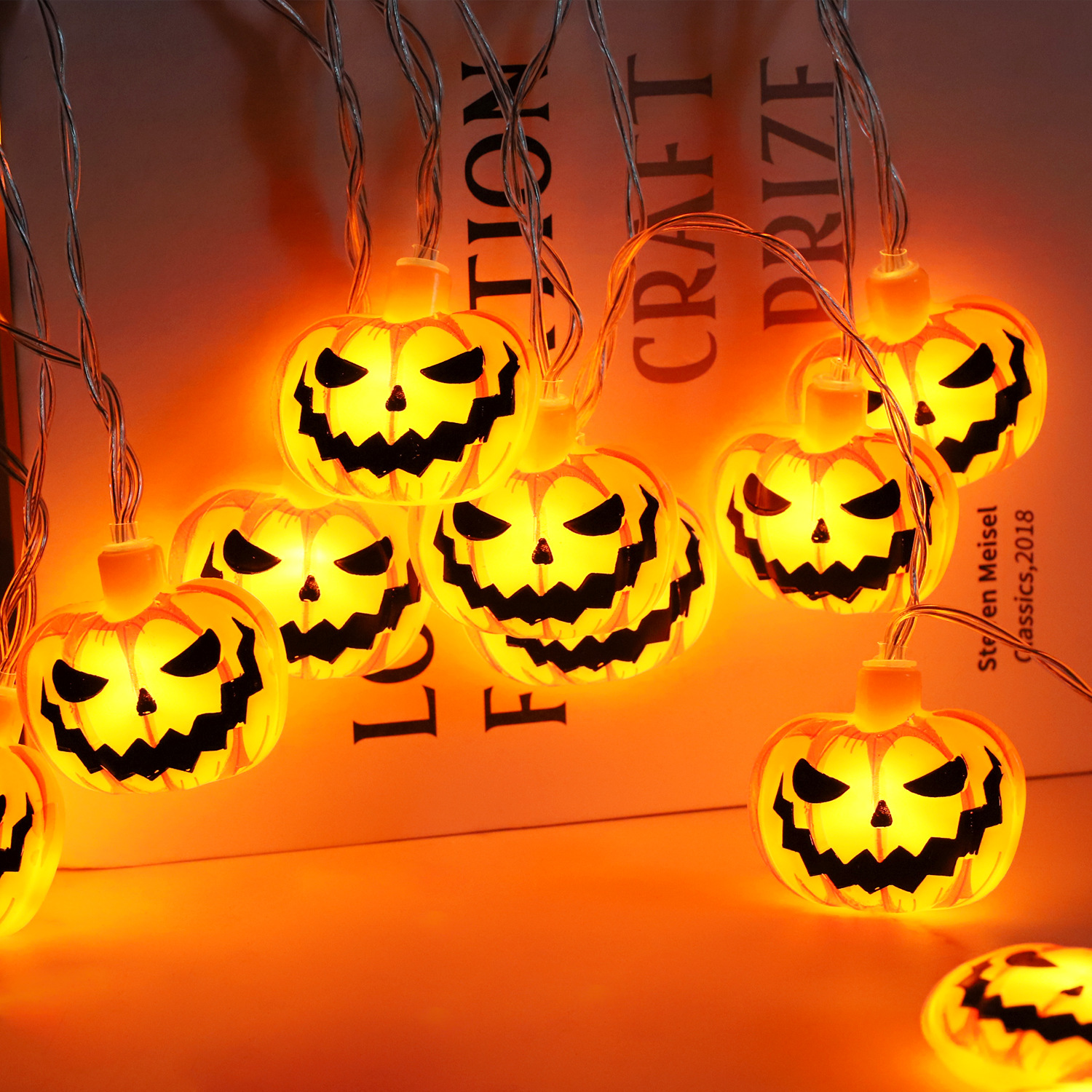 Guirnaldas de luces LED transfronterizas, guirnaldas de luces LED para Halloween, decoración exterior, luces LED de calabazas, luces decorativas para arreglos de escenas de Amazon.