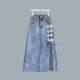 Fashionable suit Women's Summer New Niche Design Bow Short-sleeved Top with High Waist Beaded Denim Skirt