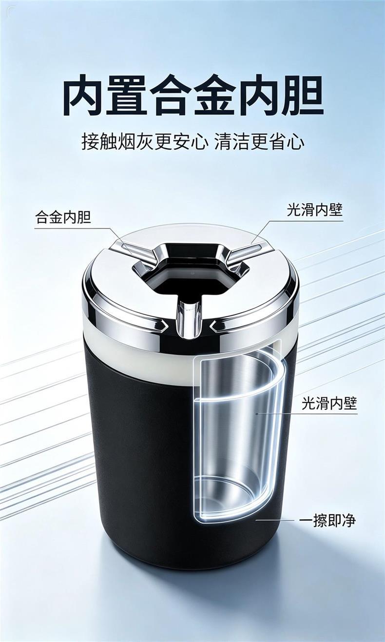Car-mounted sealed rotating ashtray, anti-ash flying, metal, creative, high-end, in-car ash catcher