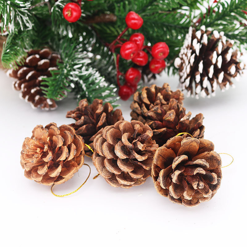 4cm原色パインフルーツ6个入りクリスマス装饰用品クリスマスツリーペンダント天然パインタワーシーンアレンジアイテム|undefined