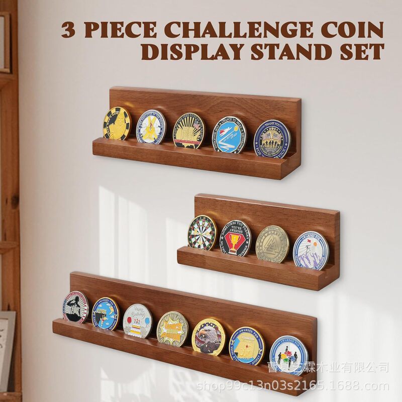 Wooden Challenge Coin Storage Rack Wall-Mounted Coin Holder to Collect Coins and Medals and Badges Display Rack