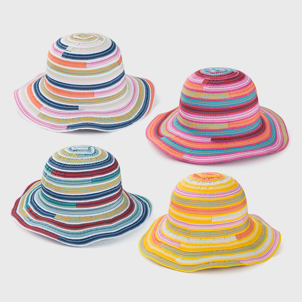 Rainbow Striped Linen Mixed Hat Sunscreen Sun Hat Wholesale display picture 1