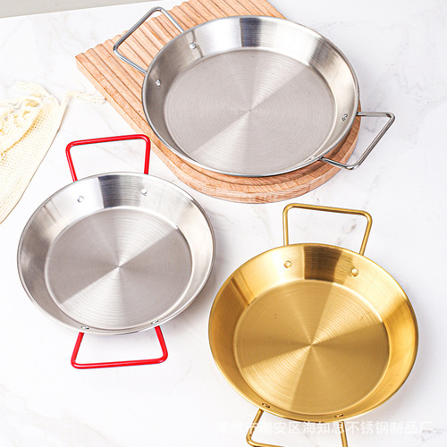 Stainless steel seafood platter with dual ears, dry pot plate, Spanish seafood pot, crayfish plate, commercial Korean fried chicken plate