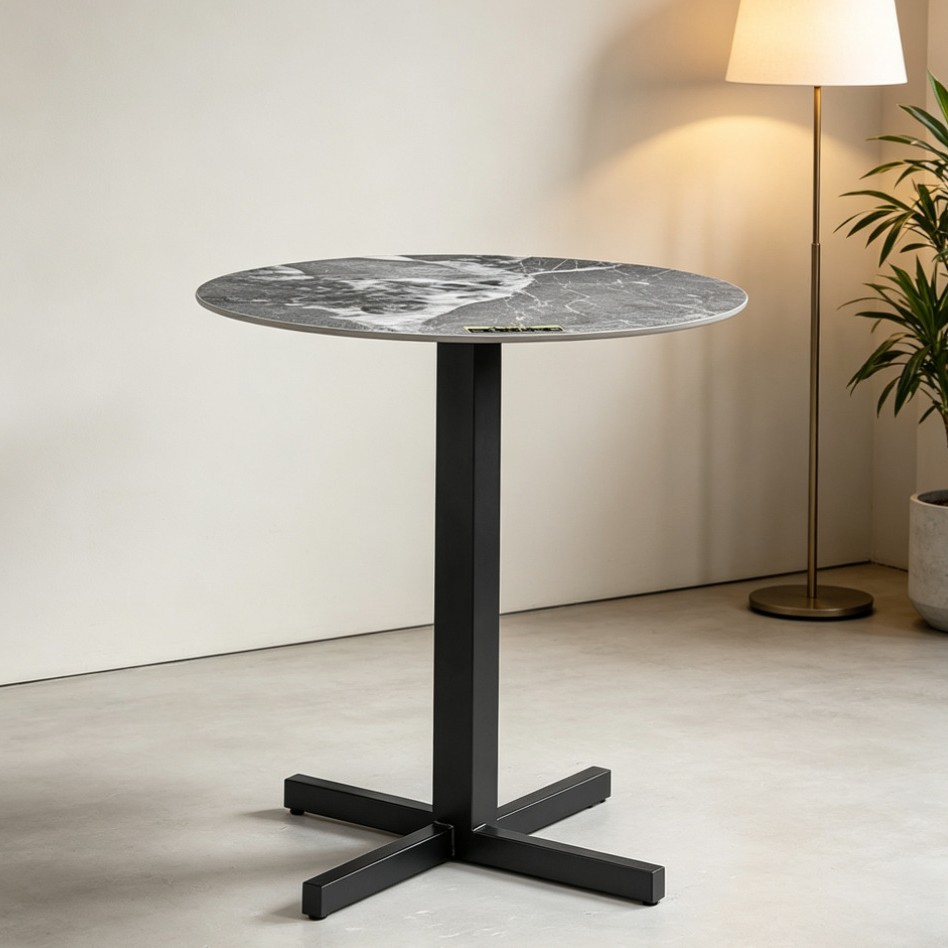 Round Slate Milk Tea Table, New Style Tea Shop Leisure Dining Table and Chairs, Simple Small Round Table, Outdoor Small Dining Table