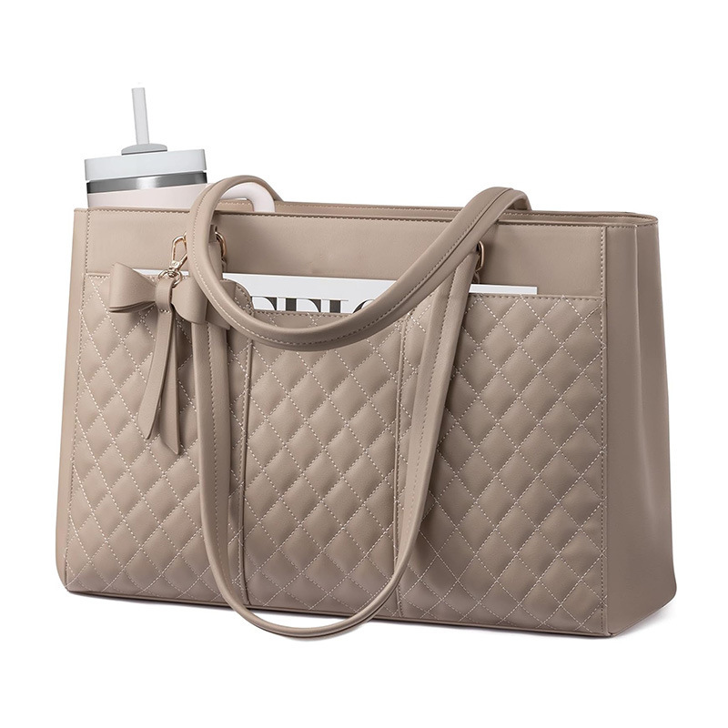 New Women's Commuter Handbag Laptop Shoulder Bag PU Leather Briefcase Waterproof Computer Bag - Thumbnail 6