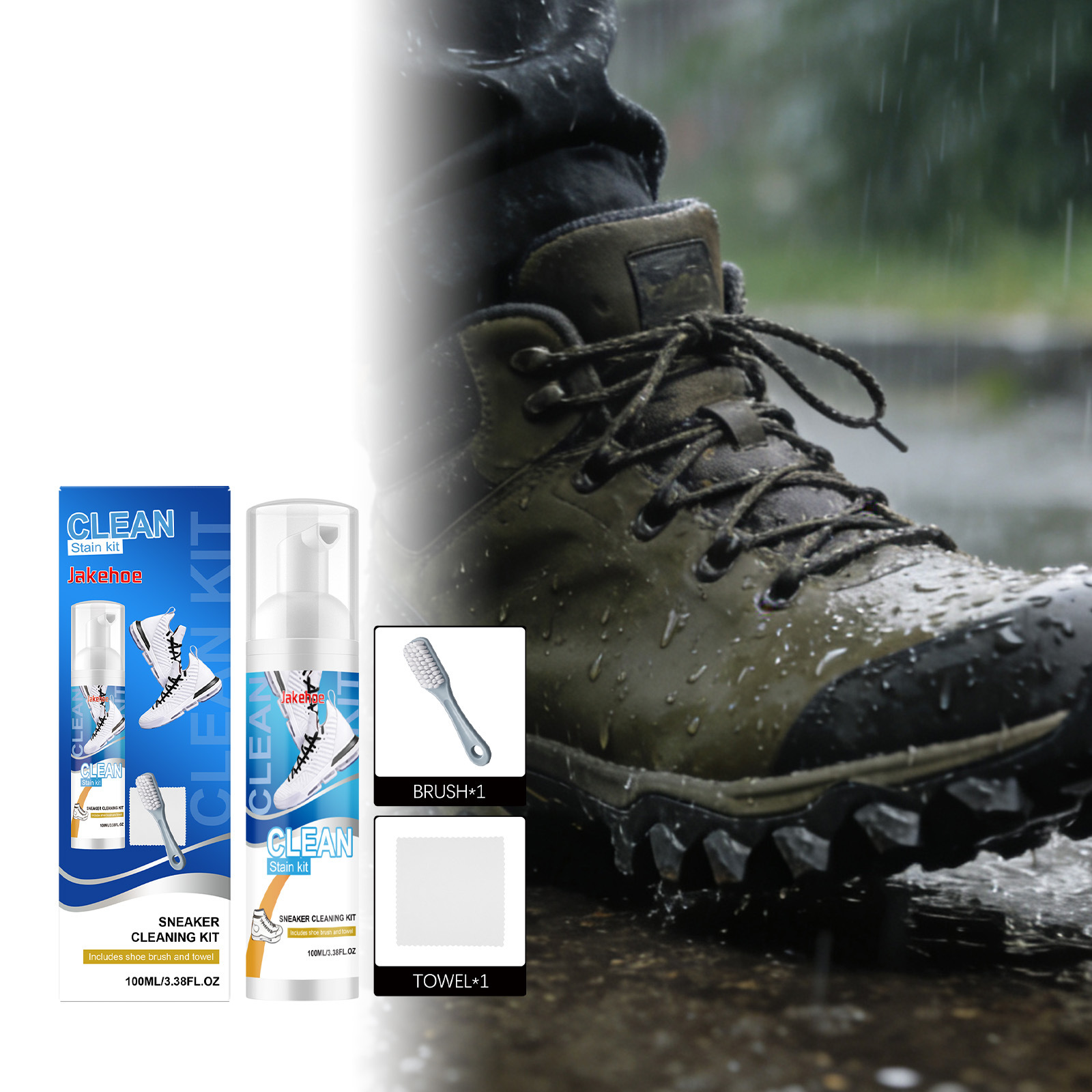 Jakehoe Sneaker Cleaning Kit Daily Shoe Cleaning and Stain Removal Gentle Formula Suitable for Various Materials