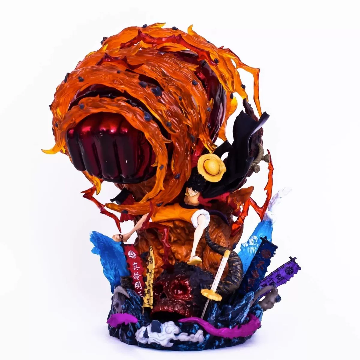 Фигурка One Piece, Огненный Луффи GK, статуя в трех позах, украшение, аниме коллекционная модель для игры