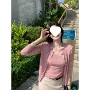 修身型系列女春粉色针织衫