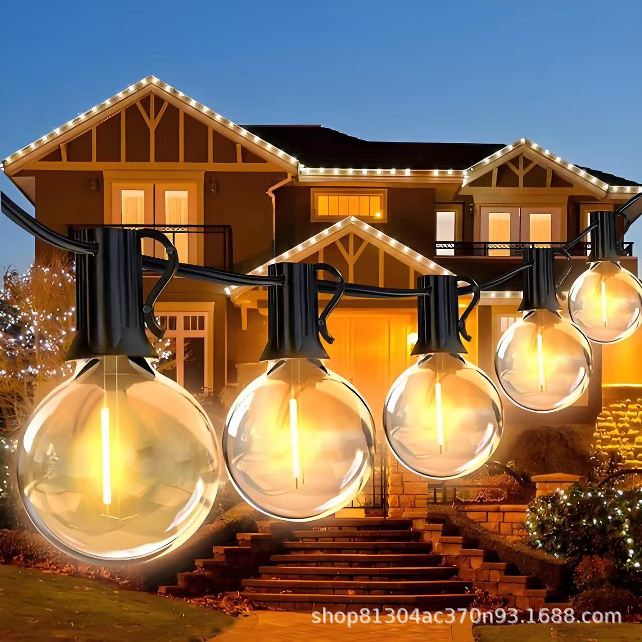 Transfronterizos G40 string LED al aire libre agua string luz solar G40 Euro enchufable luz de camping al aire libre
